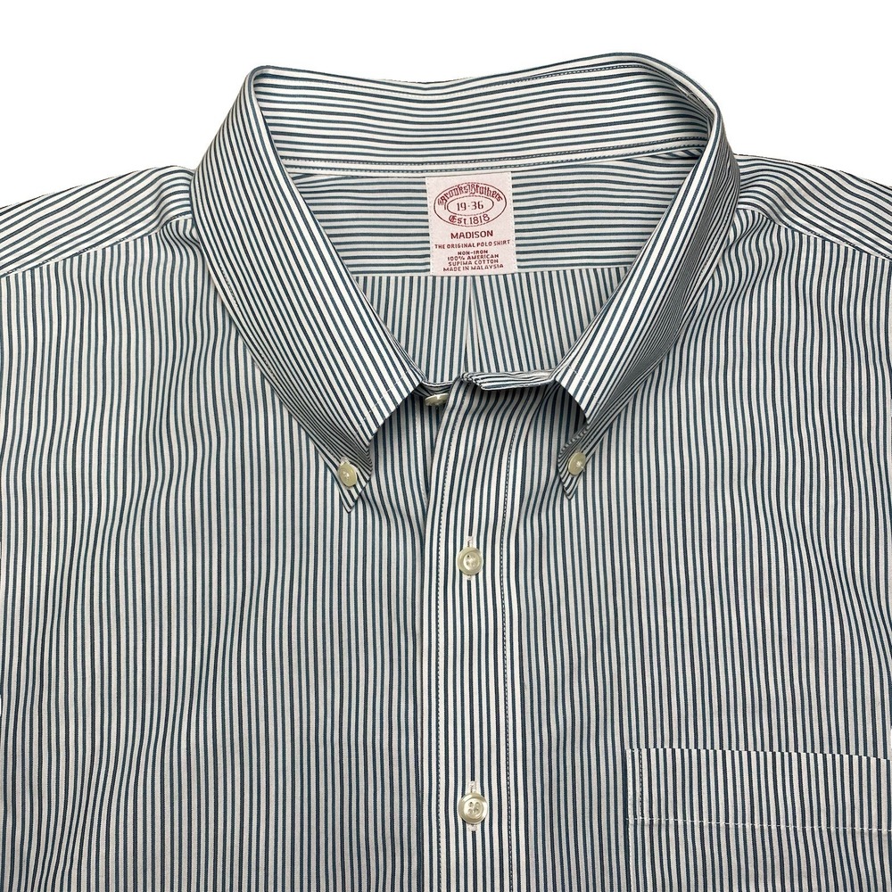 Brooks Brothers 1818 Madison Dress Shirt 19 36 Sea Green Fine Stripe